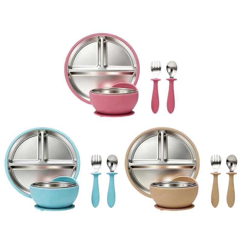 Baby Led Weaning Set - Stainless Steel Baby Feeding Set Suction